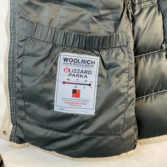 Woolrich Blizzard Parka Down Winter Jacket Hooded Puffer Women Beige Size‎ L - Picture 11 of 14